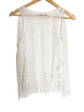 Haoduoyi White Sheer Crochet Lace Sleeveless Cut Clip Dot Long Sleeve Top Size M